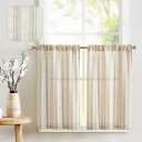 jinchan Striped Linen Kitchen Curtains  4*1,5Ft