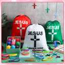 100 Pcs Jesus Loves You Party Supply for Adults Bulk Christian Gift with Drawstring Backpack Bracelets Keychains Cross Necklaces for Graduation Easter Church Religion Gift(Multicolor)