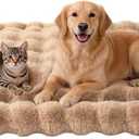 SOMAHE Large Dog Bed Mat, Extra Large Plush Faux Fur Washable Pet Bed for Large Dogs, Non-Slip Fluffy Dog Mat Machine Washable XL Dog Sleeping Pad for Large Breeds, 35 x 27 Inch Coffee