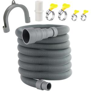 16.4 FT Universal Washing Machine Drain Hose, Drain Hose Extension Kit for Washer, Dishwasher, Dryers, Dehumidifier with 4 Hose Clamps, 1 U-Holder, 1 Adapter, Fit for 0.79-1.5 inch Drain Outlet