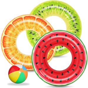 Jasonwell Inflatable Pool Floats Kids - 3 Pack Floaties Pool Tubes Swim Rings Fruit Water Floaty Watermelon Kiwi Orange Inflatable Pool Toys Float for Swimming Pool Party Lake Beach Kids Adults