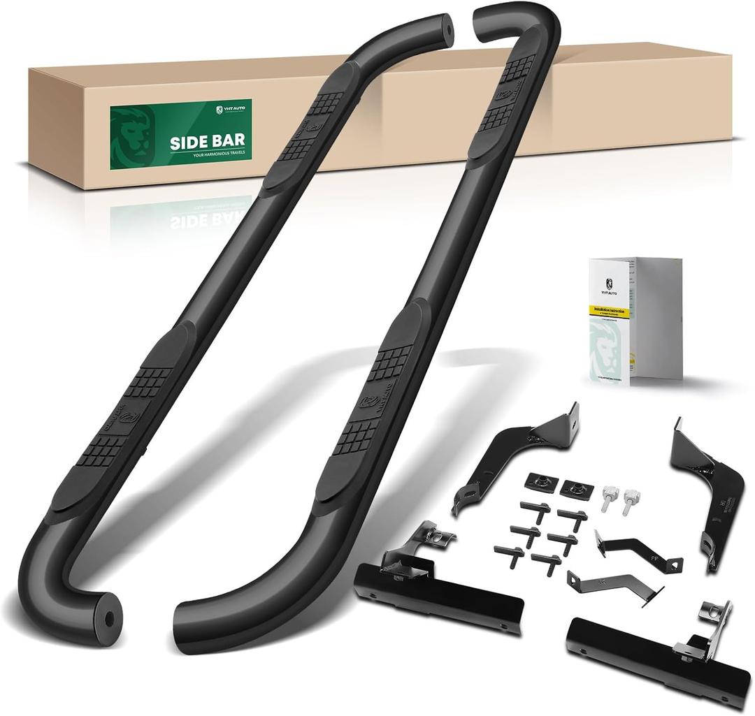 YHTAUTO 3 Inch Running Boards Side Steps Fit Toyota Highlander 2020-2024 (Exc. Hybrid Models), SUV, Round Carbon Steel Black Powder, Cab Side Step Rails Off-Road Exterior Accessories, Set of 2 (Semi-gloss black)