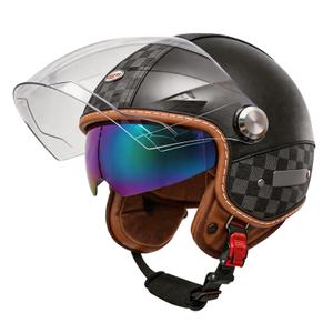 Motor Cycle Helmets for Men Dual Visor 3/4 Open Face Motorcycle Helmet for Men & Women, DOT Approved Unisex Retro Half Helmet，Motorbike Casco for Moped Cruiser (Black, XL)