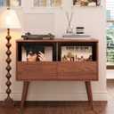 BROTTAR Mid Century Modern Record Player Stand with Vinyl Storage, Brown