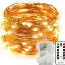 ER CHEN 8 Lighting Model Indoor and Outdoor Waterproof Battery Operated 100 LED String Lights on 33 Ft Long Ultra Thin Copper String Wire with 13 Key Remote Control(Warm White)