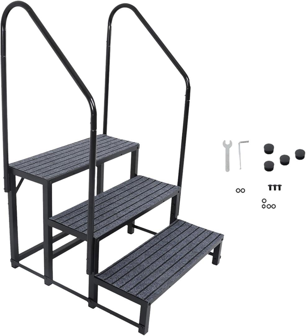 labwork 3 Step RV Steps with 2 Handrails w/Step Mat 660 lbs Load Capacity Spa Steps Outdoor Stairs for 5th Wheel RV Camper Trailer Porch with Non-Slip Mats