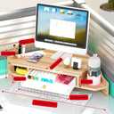 Triangle Monitor Stand Riser,Cut Triangle Save Space Desktop Corner,Desktop corner shelf with drawers wooden computer stand with storage laptop risers office organization. (Have drawers)