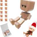 IMOLL Shaking Wooden Man Figurine with 12pcs Magnetic Expressions,Handmade Shaking Feet Wooden Doll,Car Dashboard Desktop Decor Christmas Decor Home&Qffice Decor (with Knit Beanie Hat + Scarf)