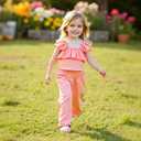 xueteox Summer Outfits for Girls 2 Piece, Pink Short Sleeve Top and Long Pants Set Cute Toddler Kids Clothes. (Pink)