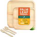 ECO SOUL Palm Leaf Like Bamboo Plates Combo Pack, 6 & 10 Inch, Square, 450 Pack, Party Plates Set Bamboo, Heavy Duty, Compostable, Biodegradable Disposable Wood Dinnerware for Appetizer and Dinner