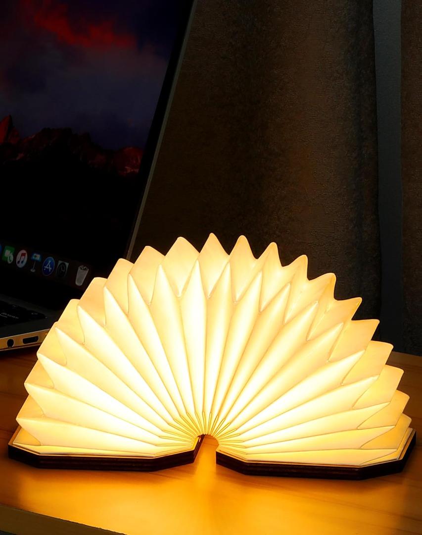 Originality Folding Accordion Lamp, Portable Wooden Desk Lamp, Japanese Gifts, Creative LED Paper Lantern with USB for Home Decoration(Walnut)
