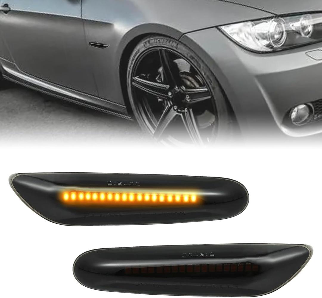 Sequential LED Side Marker Turn Signal Lights Compatible with BMW 1 3 5 Series E36 E46 E60 E87 E90 E92 X1 X3 63133418447 63133418448 Fender Side Marker Amber Light Assemblies Front Flowing LED Lamps