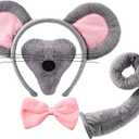 Norme Mouse Costume Accessory Set Rat Ear Headband Nose Tail and Bow Tie for Adults Halloween Animal Cosplay Party (Pink and Grey)