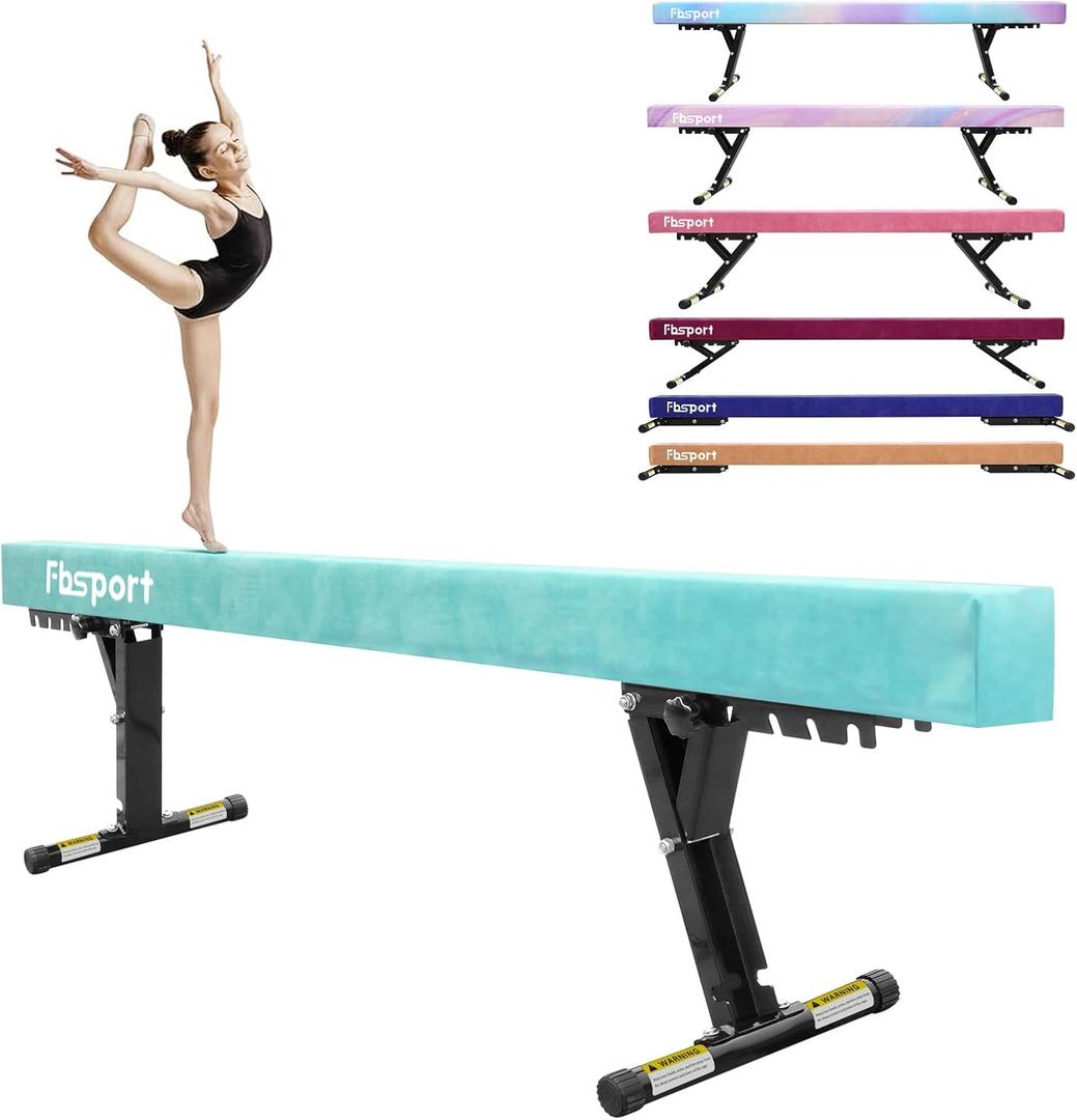 FBSPORT 8ft Adjustable Balance Beam: High and Low Floor Beam Gymnastics Equipment for Kids/Adults,Gymnastics Beam for Training,Practice, Physical Therapy and Professional Home Training with Legs (Green)