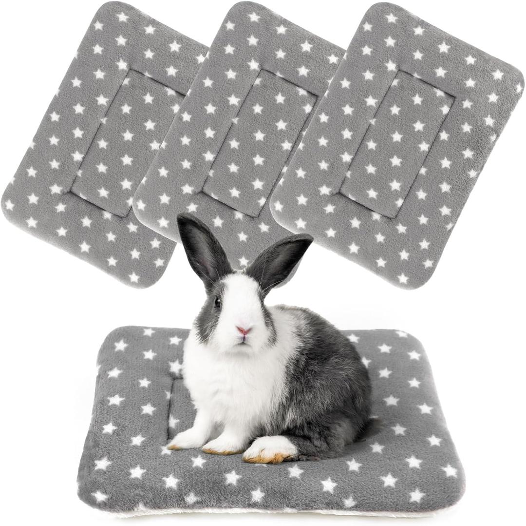 4-Pack Rabbit Bed, Washable Bunny Mat, Fleece Guinea Pig Bedding, Soft Flannel Small Animal Cage Liner, Blanket for Hamster Ferret - 19"x13"