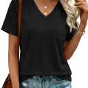 Womens V Neck Tshirts Short Sleeve Loose Casual Summer Tops with Pokcet (L)