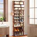 HOMEFORT 10-Tier Corner Shoe Tower - Double Rows, Slim Shoe Stand for 20 Pairs - Entryway, Hallway, Closet (Walnut), 11.02"D x 20.47"W x 62.2"H
