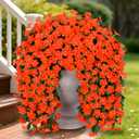 Artificial Fake Fall Hanging Flowers Plants for Outdoor Outside, 2PCS Faux Silk Orange Daisy Mums Trailing Vines UV Resistant Realistic Orchid for Autumn Front Door Porch Planter Patio Garden