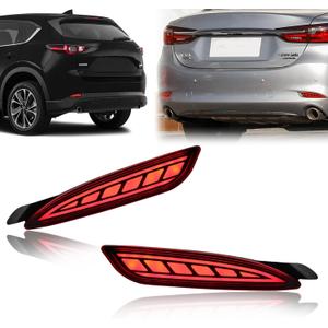 GEEGEETOP Red Lens LED Rear Bumper Fog Light Assembly Compatible with Mazda 6 2018-2021 cx5 cx-5 2022 Functions as Rear Fog Lamp Brake Light Bumper Reflector Turn Signal 3-In-1