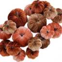 Woration 18pcs Fake Artificial Velvet Pumpkin Fall Decoration 3 Size Faux Foam Fabric Pumpkins Halloween Decor for Home Farmhouse Harvest Thanksgiving - Brown Series (Watermelon Red & Maroon Color & Coffee Color)