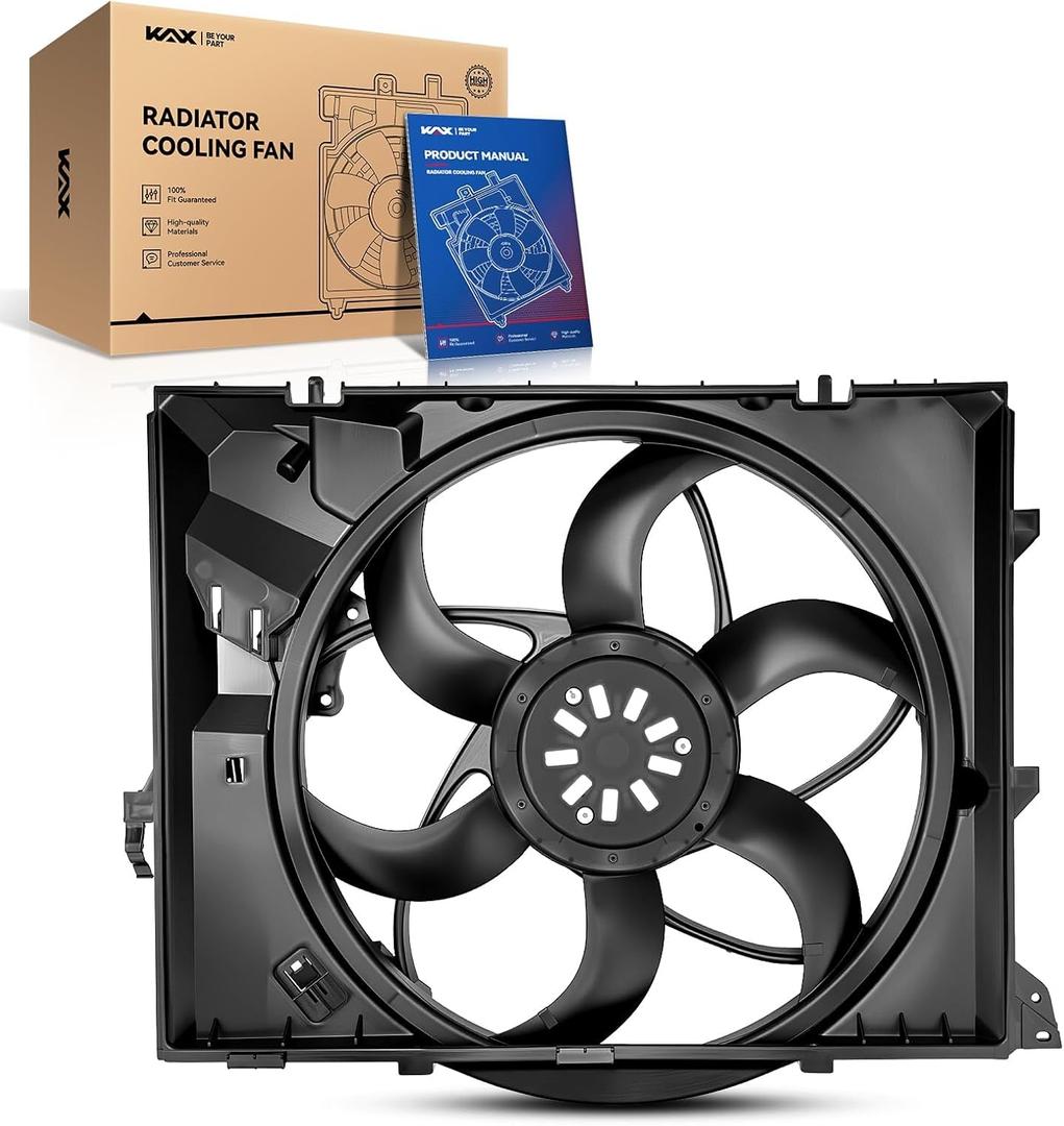KAX Engine Radiator Cooling Fan, Compatible with 2007-2013 328i, 328xi | for 2008-2013 328i xDrive, 128i, 2006 325i, 330i, 2006-2011 323i, (3 Prong Connector), Replace # 17117590699, 17427523259