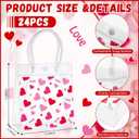 Sweetude 24 Pcs Valentine's Day Clear Gift Bags with Handles Galantines Party Favor Plastic Valentines Candy Treat Goodie Bags for Holiday Winter Wedding Birthday Party Supplies(happy Valentine's Day)