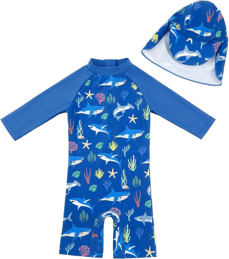 upandfast Baby/Toddler Swimsuit UPF 50+ Sun Protection One Piece Zipper Bathing Suit with Sun Hat Infant Beach Swimwear, Size 9-12M
