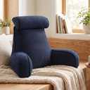 Bed Rest Reading Pillow with Arms & Detachable Headrest, Corduroy Backrest Cushion with Side Pockets & Washable Cover, Sit Up Pillow for Bed, Sofa Reading, Relaxing & Watching TV, Navy Blue, Large