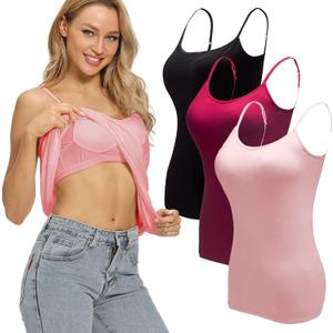 Ibeauti Womens Camisoles Tops with Built in Padded Bra Basic Breathable Tank Top (Medium, 03 Black/Pink/Wine)