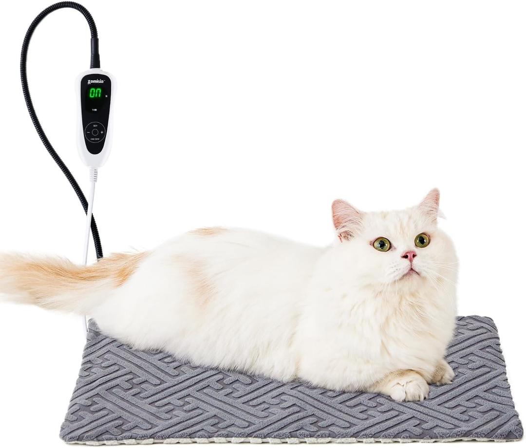 Cat Heating Pad - 11 Adjustable Temperature and 25 Timer Options, Heated Cat Bed Indoor Waterproof with Chew-Resistant Cord for Small Dogs, 17.5x14 Inch