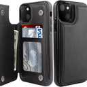 LETO for iPhone 13 Mini Case,Luxury Flip Folio Leather Wallet Cover with Card Slots and Kickstand Protective Shell 5.4" Black
