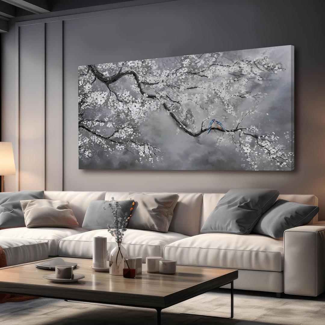 Artexist Canvas Wall Art/Grey Wall Decor 29"x58"/ Plum Blossom Oil Paintings/Large Artwork Wall for Living Room Bedroom Office Kitchen Home Decoration
