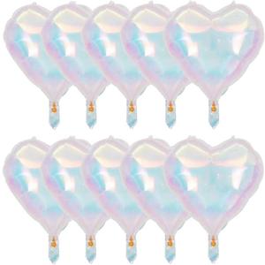 Iridescent Heart Star Balloons, 8 Pcs Large Iridescent Foil Balloons for Baby Shower Birthday Anniversary Wedding Party Decorations