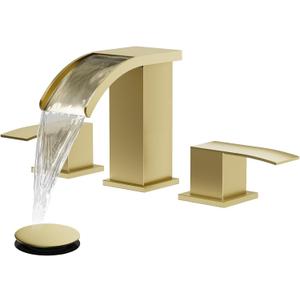 gotonovo Waterfall 8 inch Widespread Bathroom Faucet Set Bathroom Sink Faucet 3 Hole 2 Handle Vanity Lavatory Deck Mount with Pop Up Drain and Water Supply Lines Square Body Brushed Gold