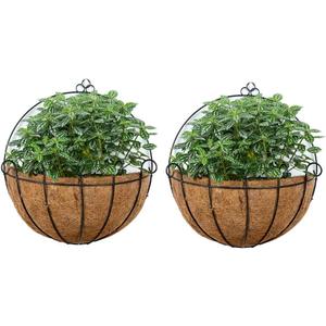 NUPTIO 2 Pcs 14 Inch Hanging Planters for Indoor Wall Planter Pots with Coconut Liners Wire Large Garden Artificial Faux Flowers Basket for Summer Outdoor Outside Fence Decoration