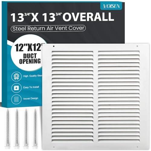 VOISEN Return Air Grille,Fits 12x12 Duct Opening,Steel Return Vent Cover, White Vent Cover Grill for Sidewall and Ceiling,HAVC Cold Air Return Vent Cover,Overall Size:13.75" W X 13.75" H