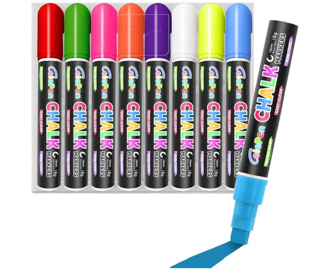Window Chalk Markers for Cars Glass Washable, 8 Colors Jumbo Liquid Chalk Marker Pens with 10mm 3 in 1 Nib Wide Tip, Chalkboard Markers Car Window Paint Pen for Auto, Mirror, Poster