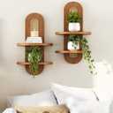 Floating Shelves for Wall,Boho Home Wall Decor,2-Tier Rattan Plant Shelf,Mid Century Hanging Small Decorative Shelf,Natural Wood Shelves for Living Room,Bedroom,House,Office,1-Pack (Walnut)