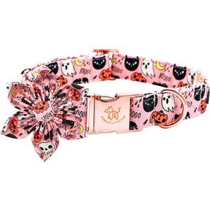 Elegant little tail Dog Collar with Flower, Fall Dog Collar Halloween Pumpkin Flower Collar Dog Girl Pet Collar Dog Collars for X-Large Dog