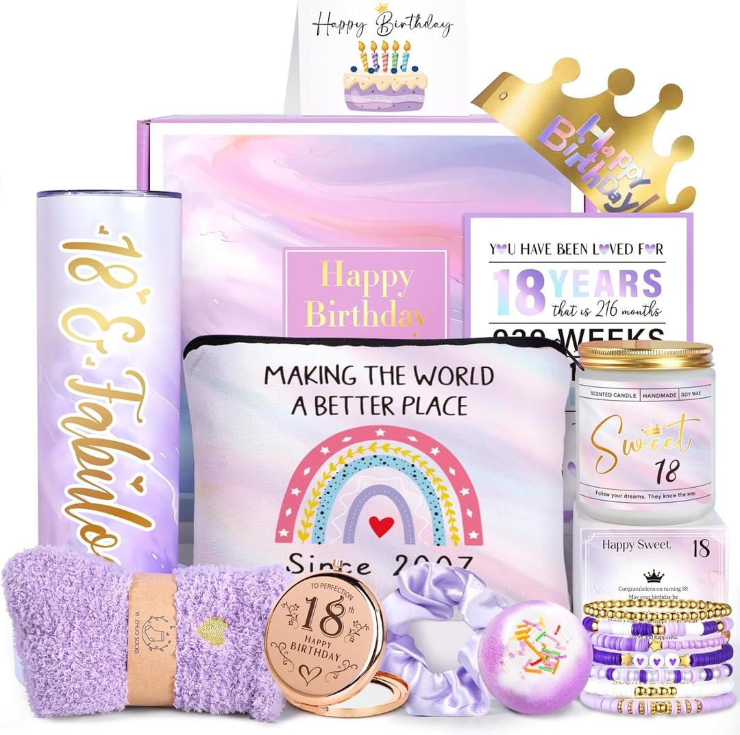 18th Birthday Gifts for Girls, Gifts for 18 Year Old Birthday Girl, 11PCS Unique 18th Birthday Gifts Ideas for Her, Daughter, 18 Fabulous Gifts, 18th Birthday Decorations for Girls, 18th Purple Gifts