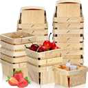 Hoolerry 25 Pieces 1/2 Pint Wooden Gift Baskets 3 x 3 x 2.2 Inch Square Vented Wood Boxes Mini Berry Basket Bulk for Fruit Picking Arts Crafts and Party Decor Wedding Gift
