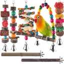 Bissap Bird Chew Toys, 7 Packs Parakeet Natural Wood Toys Parrot Hanging Cage Toy Perch Stand for Small Birds Conure Cockatiel Parrotlet Lovebird Budgie