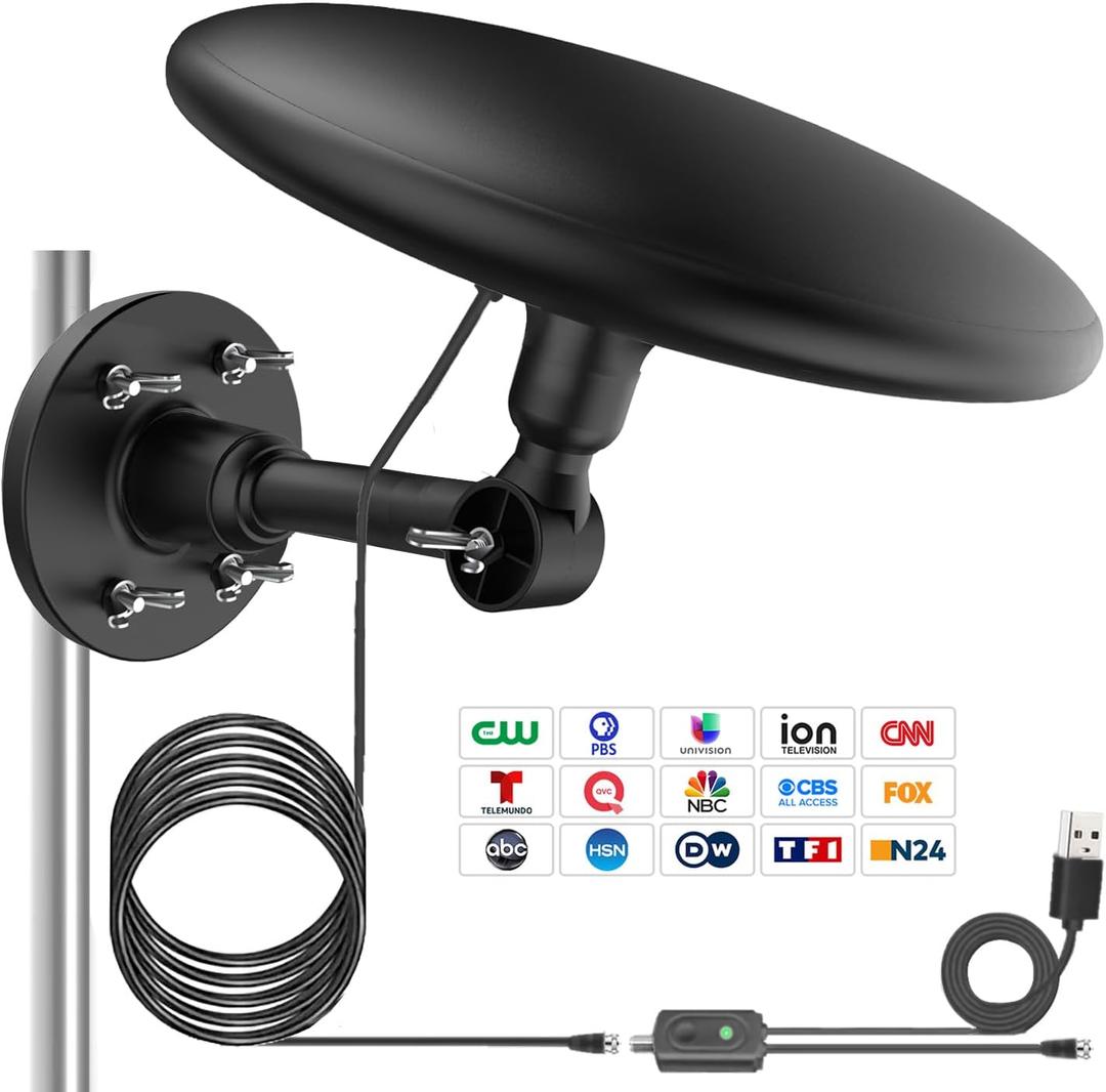 Omni Directional Outdoor TV Antenna, Outdoor Antenna for Smart TV, 720 Long Range Reception Digital HD Signal, with 35ft HDTV Cable, for Attic/Camper/RV/Boat, 2025 Latest (Black, Larger)
