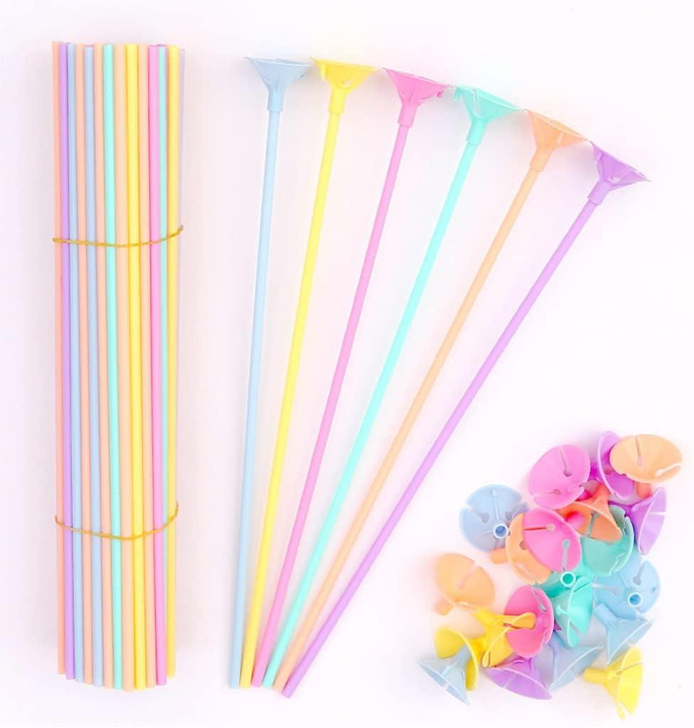 100 pcs 13inch Plastic Colorful Balloon Sticks Holders and Cups for Party, Wedding, Anniversary Decoration