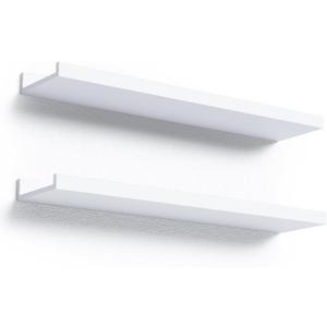 Boswillon 23.6 Inches Long Floating Shelves, 2 Set Modern White Wall Shelf for Bedroom, Nursery Book Shelf with Lip, Picture Ledge Shelf for Living Room, Bathroom, Kitchen