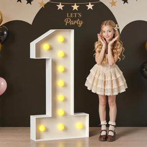 4FT Marquee Light Up Numbers, Large Marquee Numbers 1 for 21st 1st Birthday Decorations for Boy Girl, Giant Light Up Numbers for Party Anniversary, Marquee Letters Pre-Cut Mosaic Numbers for Balloons