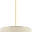 VONLUCE Modern Chandeliers, 18" Drum Chandeliers with 2-Layer Fabric Shade, 4-Light Pendant Light Fixture with E26 Bases, Light Fixture for Dining Room Bedroom Living Room, Linen Shade & Brass Finish