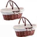 ZOENHOU 2 PCS Brown Wicker Gift Empty Basket, Hand-Woven Favors Storage Willow Picnic Basket with Handles for Fruit Vegetable Picking Egg Candy Gathering Valentines