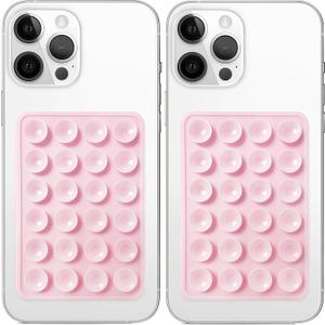 Galundge 2 Pack Silicone Suction Phone Case Mount, Non Slip Sticky Grip for Cellphone, Silicon Adhesive Suction Cup Mount, Strong Grip Holder for Selfies and Videos (Light Pink)