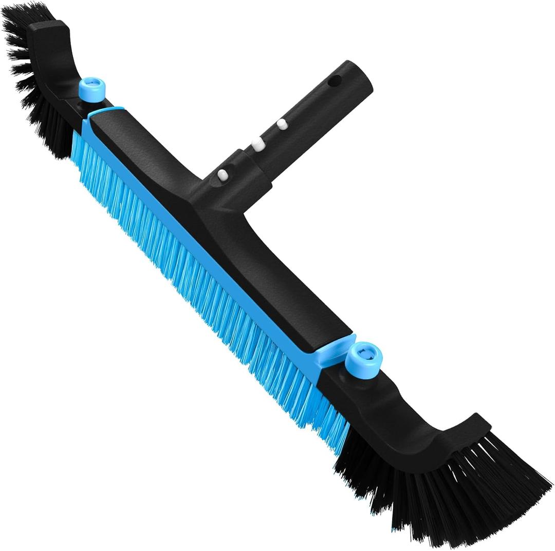 Poolvio 22" Extra-Wide Pool Brush Head, Heavy-Duty Pool Scrubber Brush with Detachable Corner Brush & Strong Nylon Bristles for Walls & Floors in Above-Ground and Inground Pools (Blue)